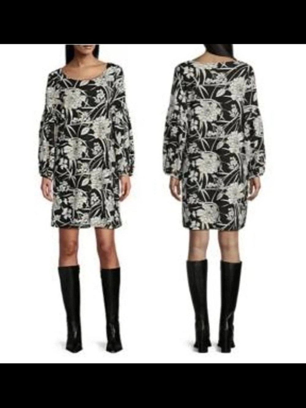 Bryn Walker Black White Floral Shift Dress Artsy Lagenlook NWT - Picture 5 of 5